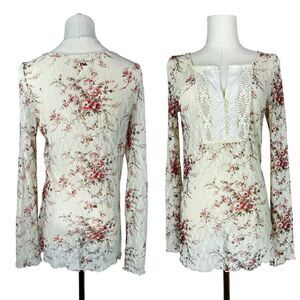 Denim & Supply Ralph Lauren Vintage Sheer Mesh Lace Cottagecore Floral Top .L